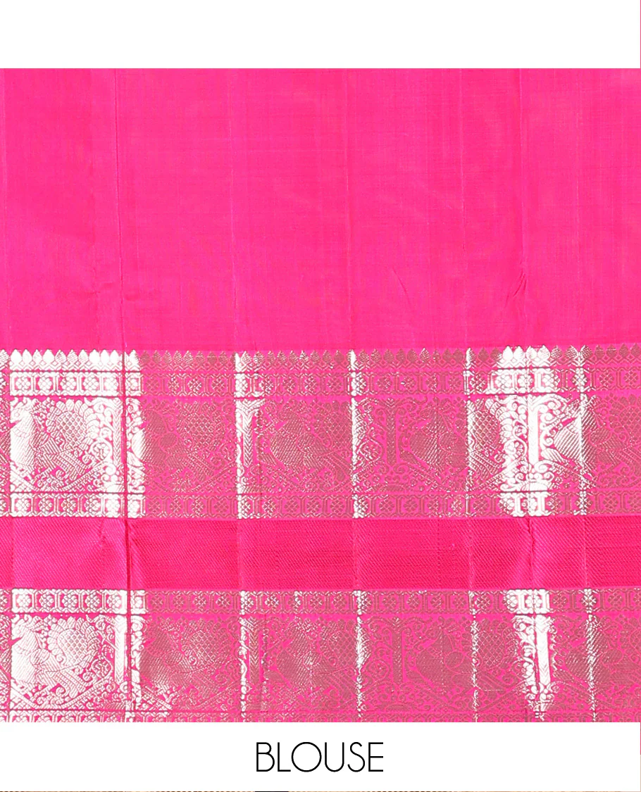 Orange buttas Venkatagiri silk saree, contrast traditional zari design rettai pettu border, and intricate pallu - Image 6