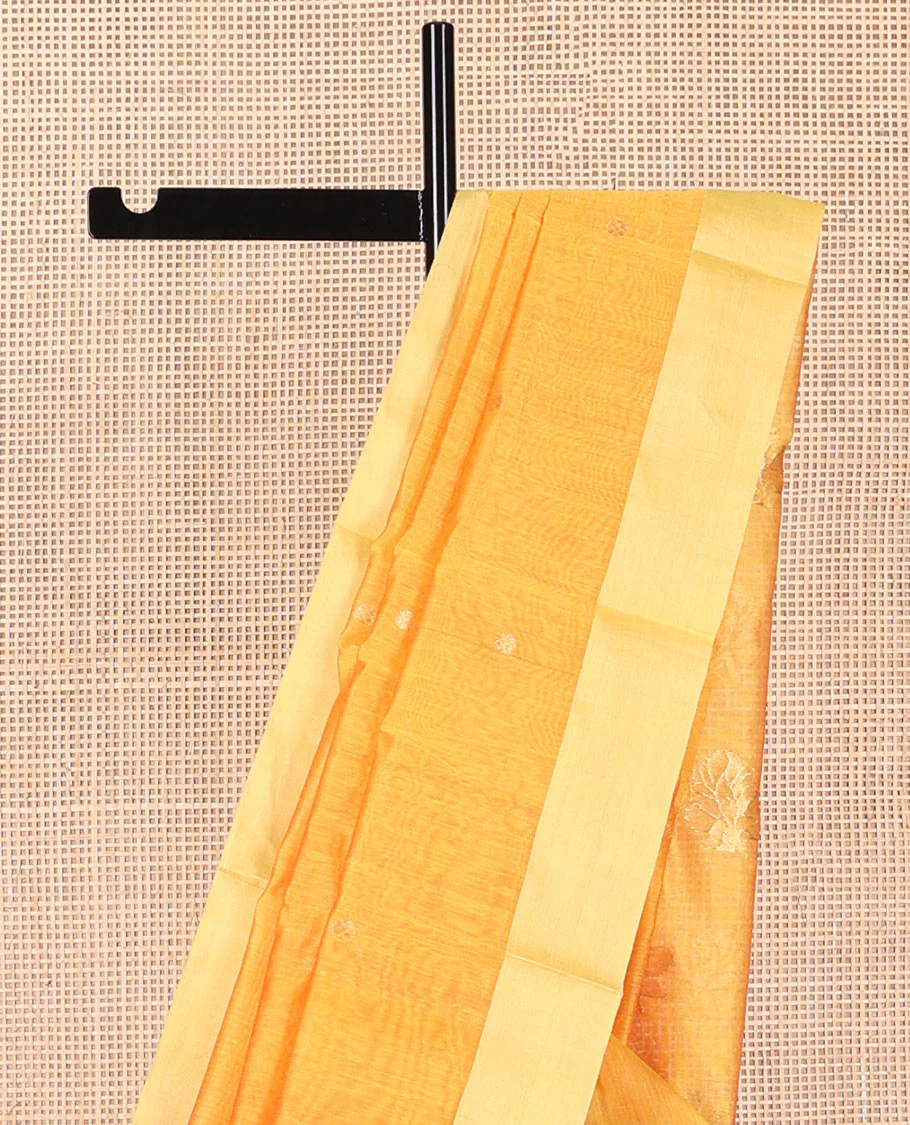 Orange chanderi cotton saree with contrast zari border & floral design pallu - Image 3
