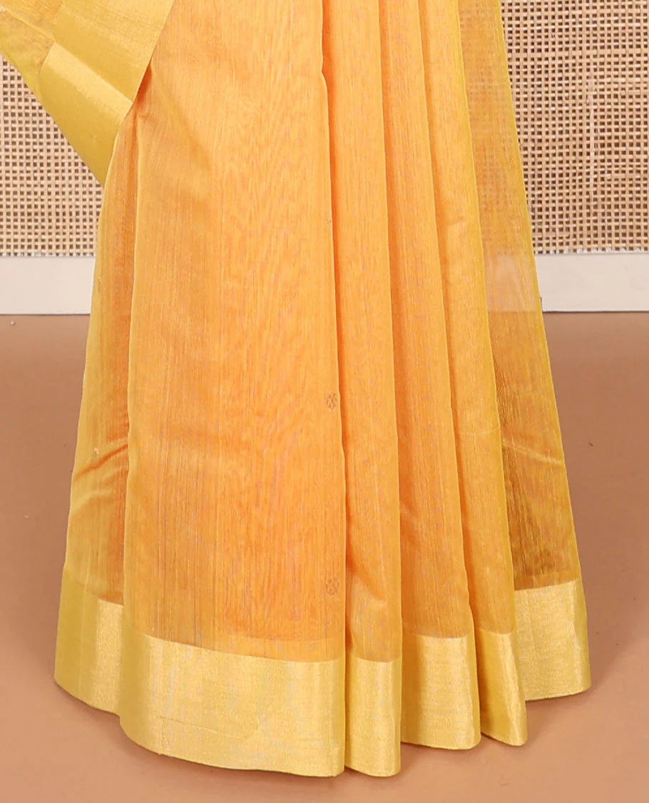 Orange chanderi cotton saree with contrast zari border & floral design pallu - Image 4