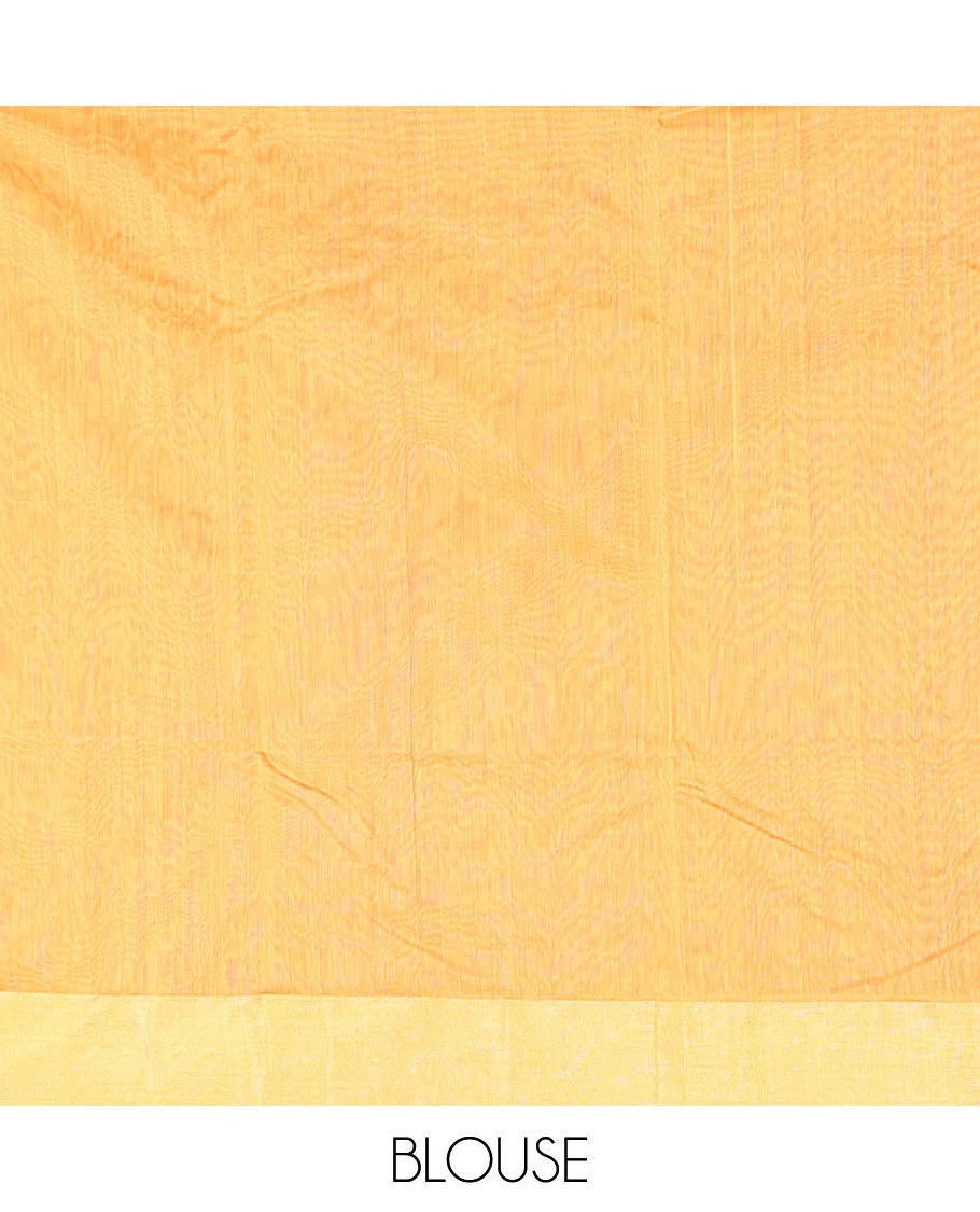 Orange chanderi cotton saree with contrast zari border & floral design pallu - Image 5
