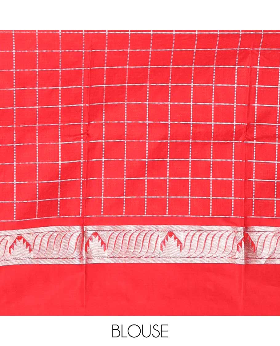 Orange checked, motifs venkatagiri silk saree with contrast intricate zari design border & argyle design pallu - Image 6
