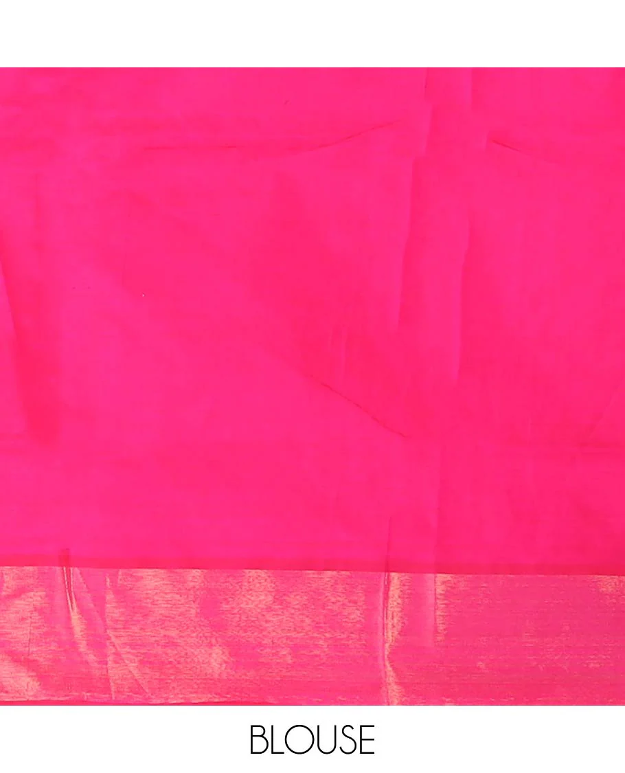 Orange checked poly cotton saree, zari border, and contrast thick zari striped pallu - Image 3