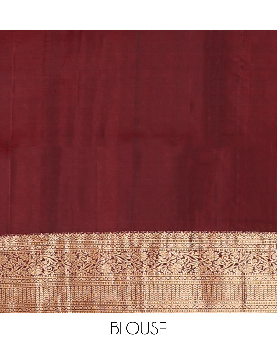 Orange chevron ikkat design pure ikkat saree, contrast traditional zari design border & pallu of intricate zari designs - Image 6