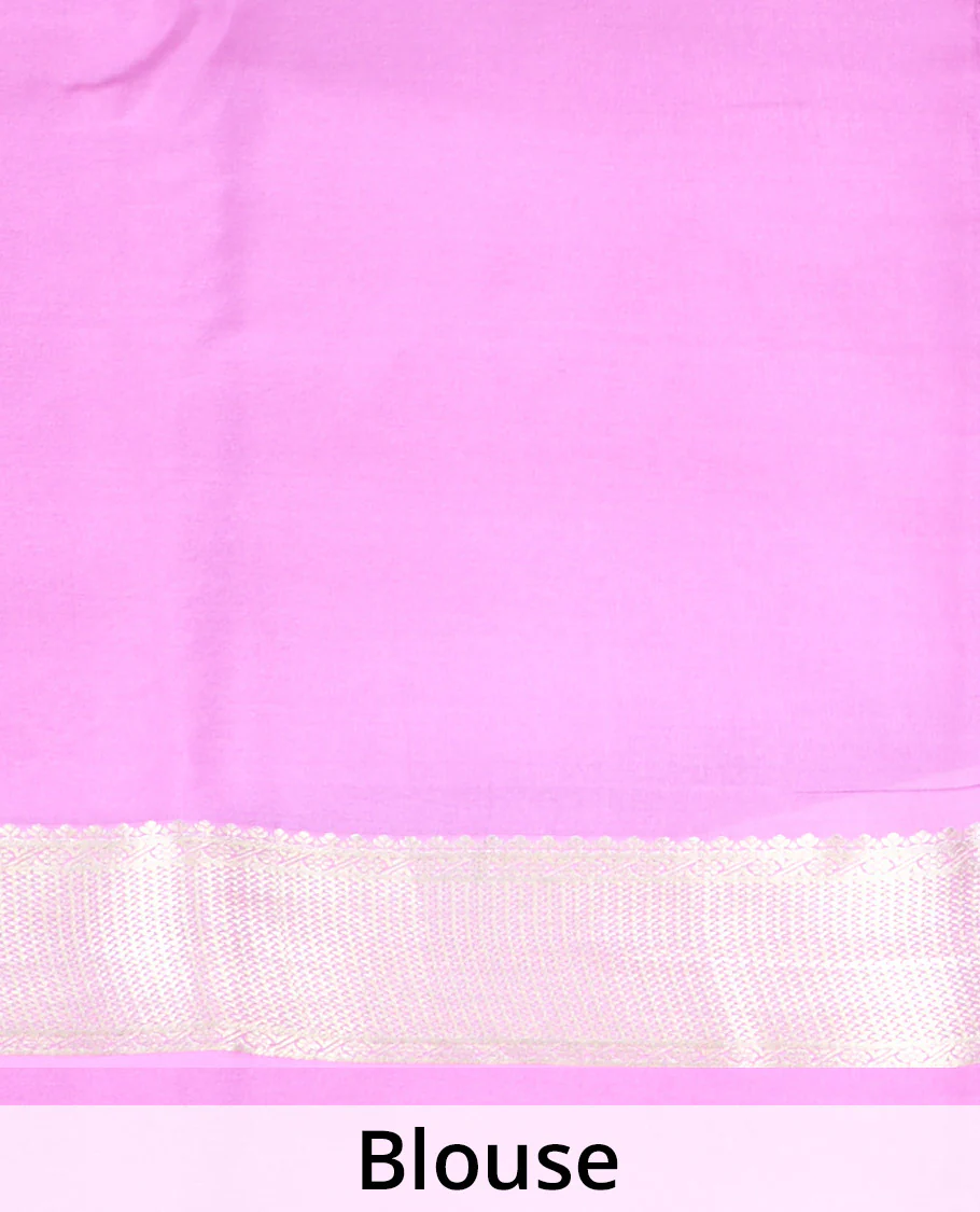 Orange floral buttas Mysore silk saree, contrast traditional zari border, and pallu of jaal design - Image 5