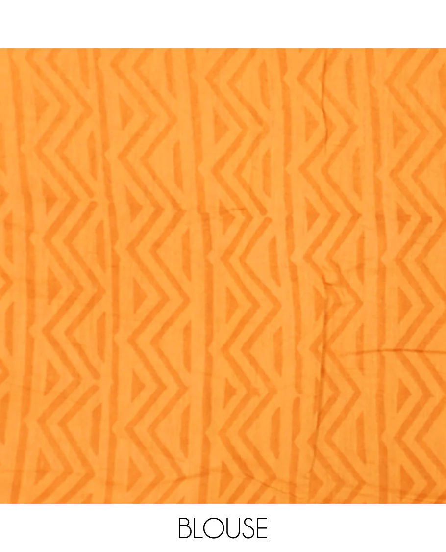 Orange floral design chanderi cotton saree with self plain border - Image 5