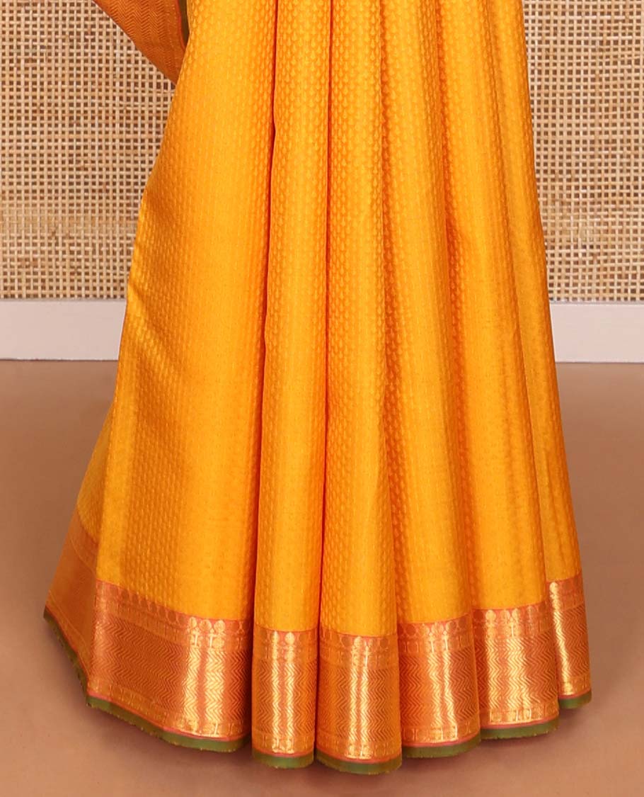 Orange floral design Parampara silk saree with contrast border of thilakam mokku, paun, vanki design & floral pallu - Image 5