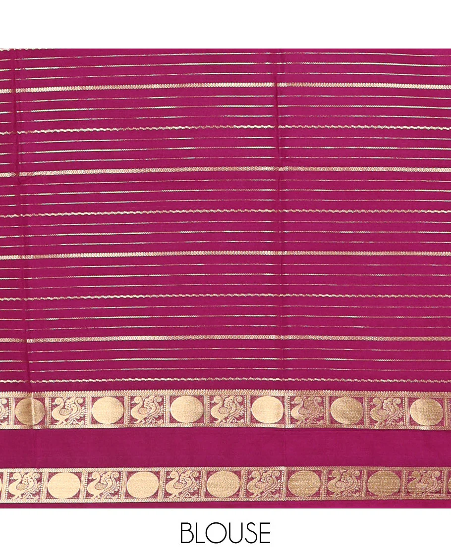 Orange gold zari design art crepe saree, contrast rettai pettu, peacock chakram zari border, zari-rich pallu, and a contrast zari design blouse - Image 3