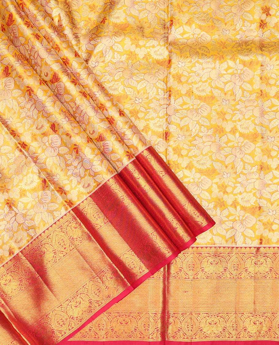 Orange jacquard pure silk half saree,jaal dhavani,contrast jacquard blouse & border of thilakam,muthu,mayil & mayil kann - Image 2