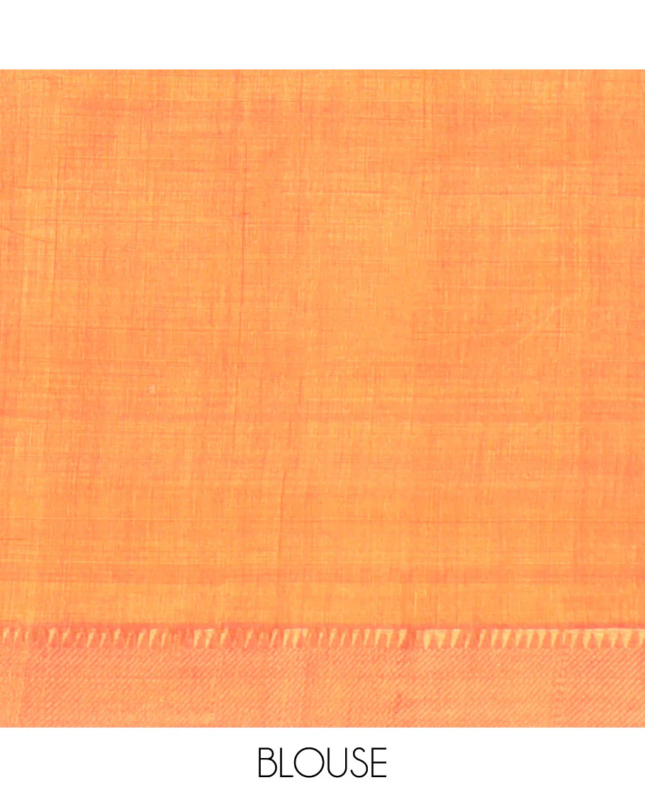 orange mangalagiri cotton saree with contrast zari design border & striped pallu - Image 3