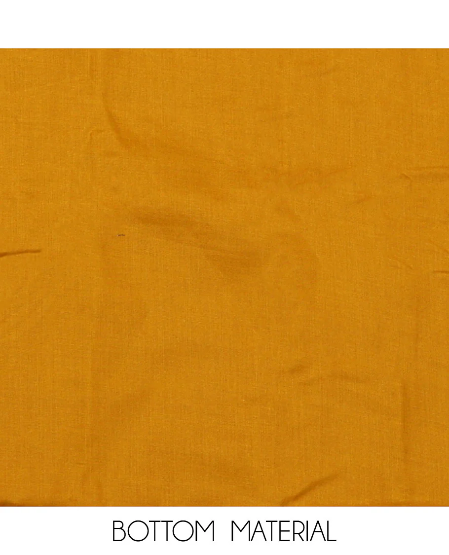 Orange material chudidar set, floral print with neck embroidered top, plain bottom, and contrast chevron sequins-thread striped dupatta - Image 3