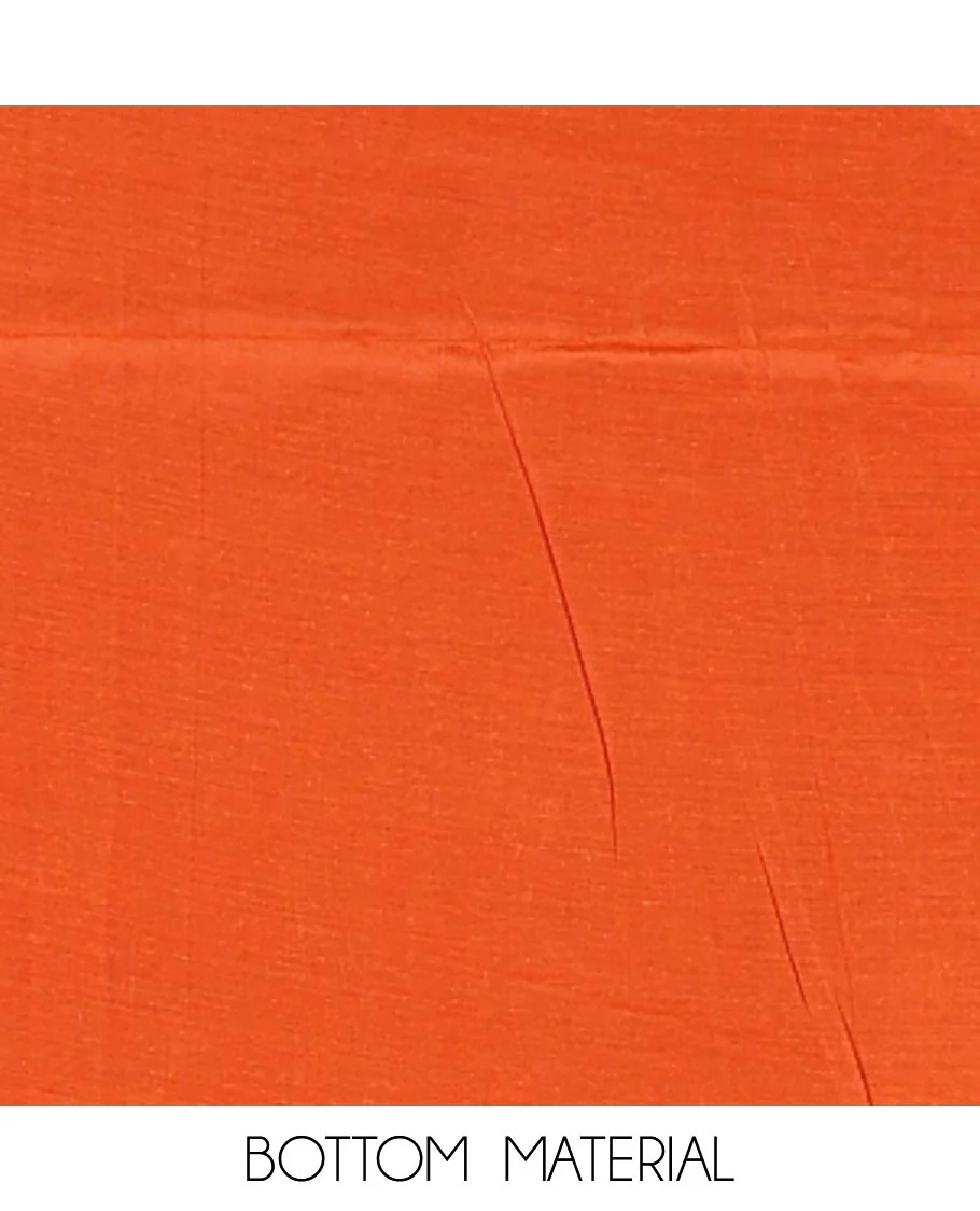 Orange material chudidar set, horizontal ombre striped semi-tussar top, plain santoon bottom & horizontal ombre striped dupatta with tassels - Image 5
