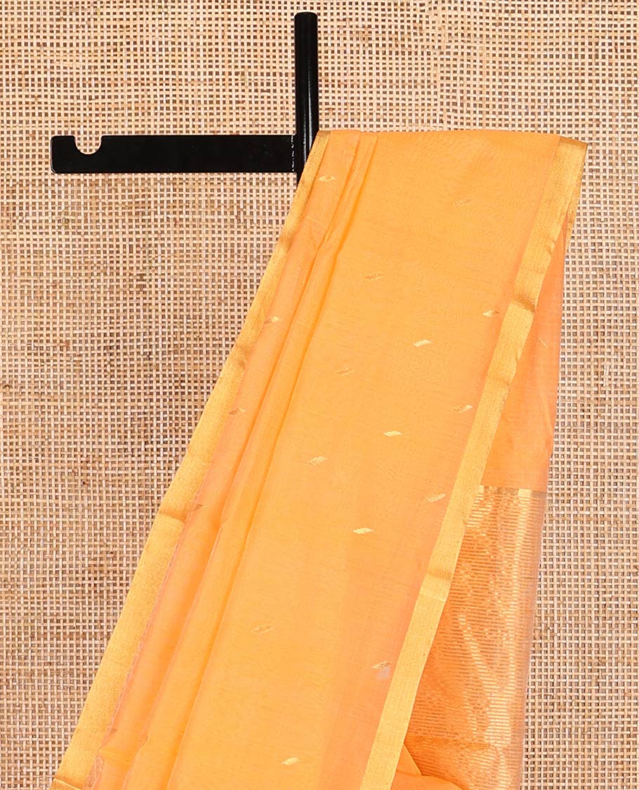 Orange motifs chanderi cotton saree with contrast border & striped pallu - Image 3