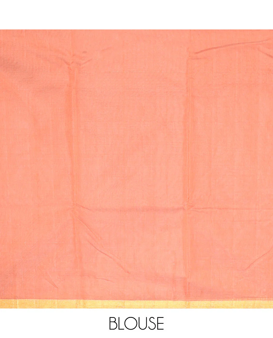 Orange motifs chanderi cotton saree with contrast zari border & striped pallu - Image 5