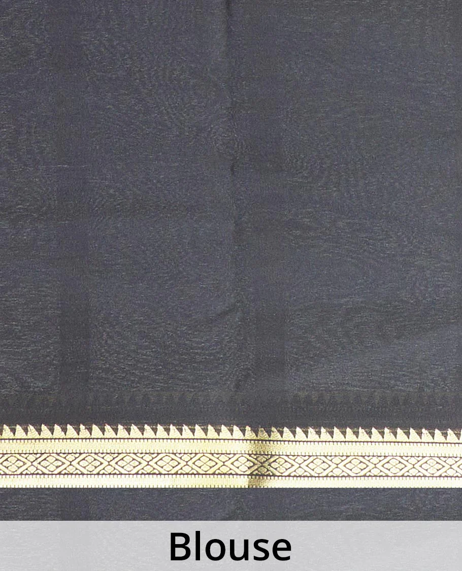 Orange plain Mysore silk saree, contrast traditional zari design border, and zari striped pallu - Image 5