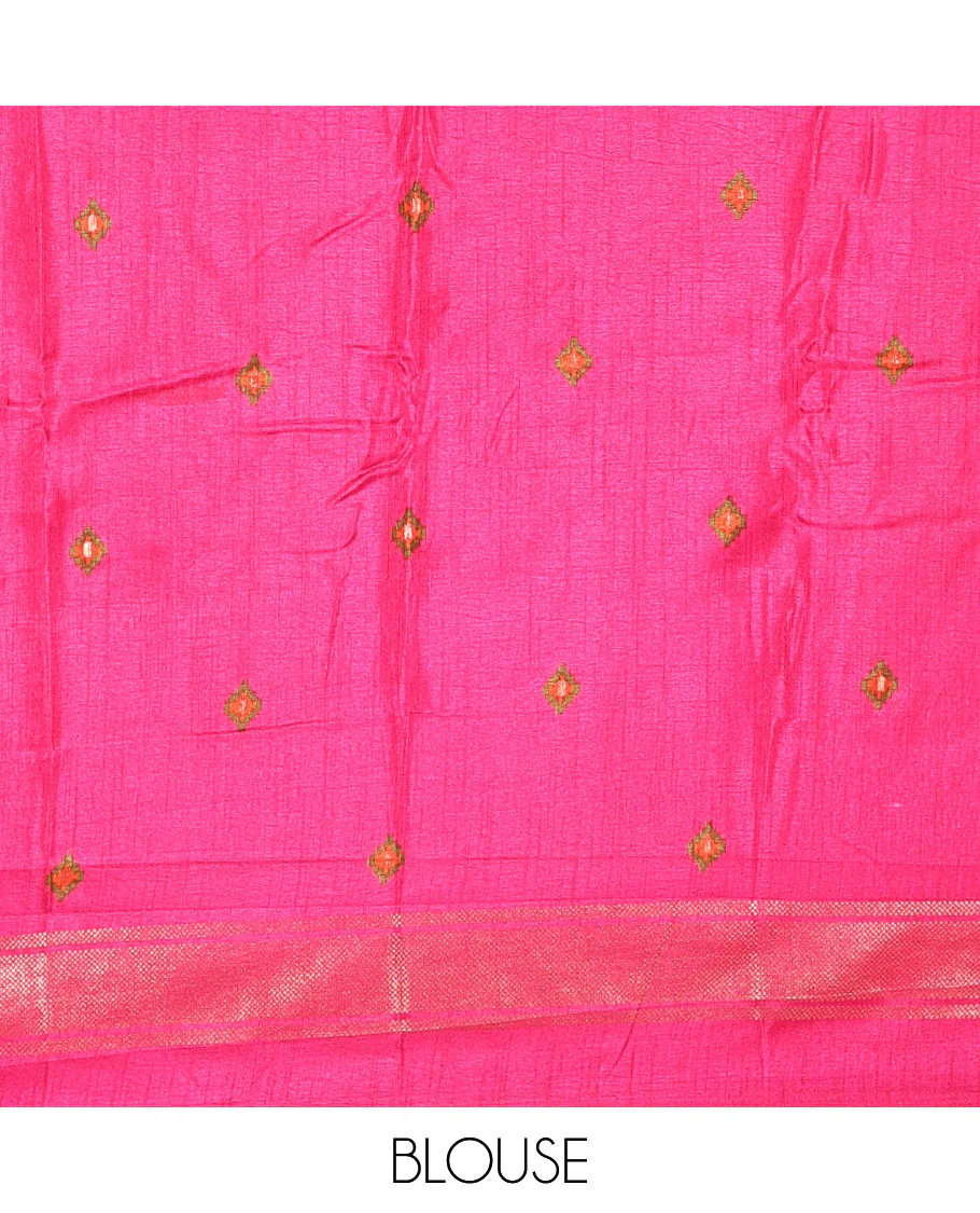 Orange pochampally style butterflies, and bird printed dola silk saree, contrast zari border, pallu of elephant palanquin, and contrast printed blouse - Image 4