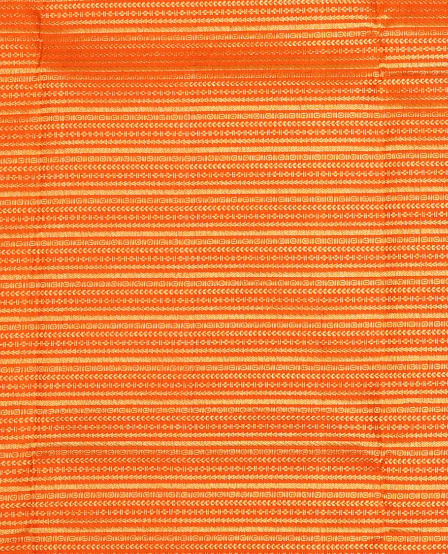 Orange pure-silk half saree, jacquard skirt, contrast border & blouse of paisa, manga & kodi visiry & intricate dhavani - Image 5