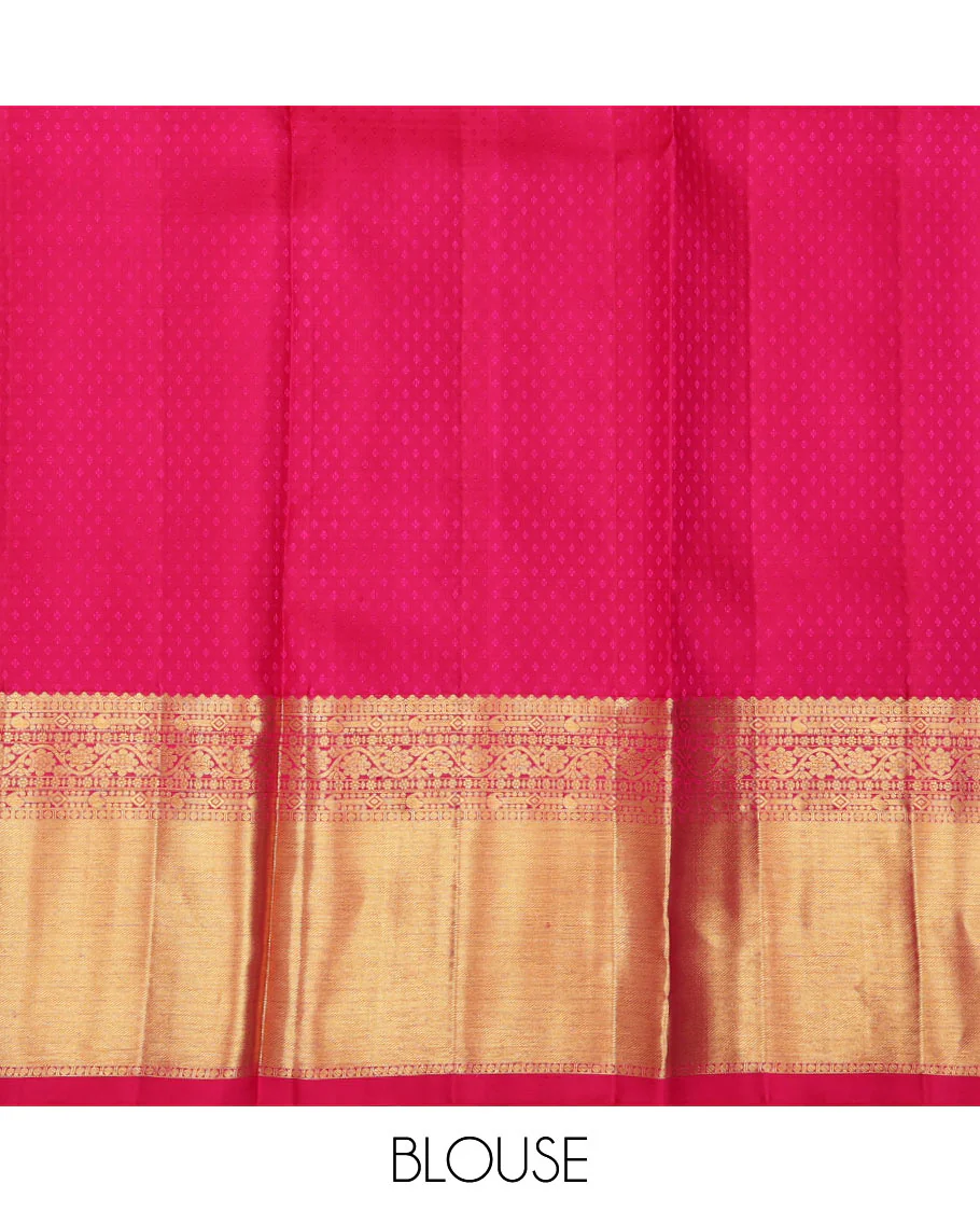 Orange pure-silk half saree, jacquard skirt, contrast border & blouse of paisa, manga & kodi visiry & intricate dhavani - Image 7