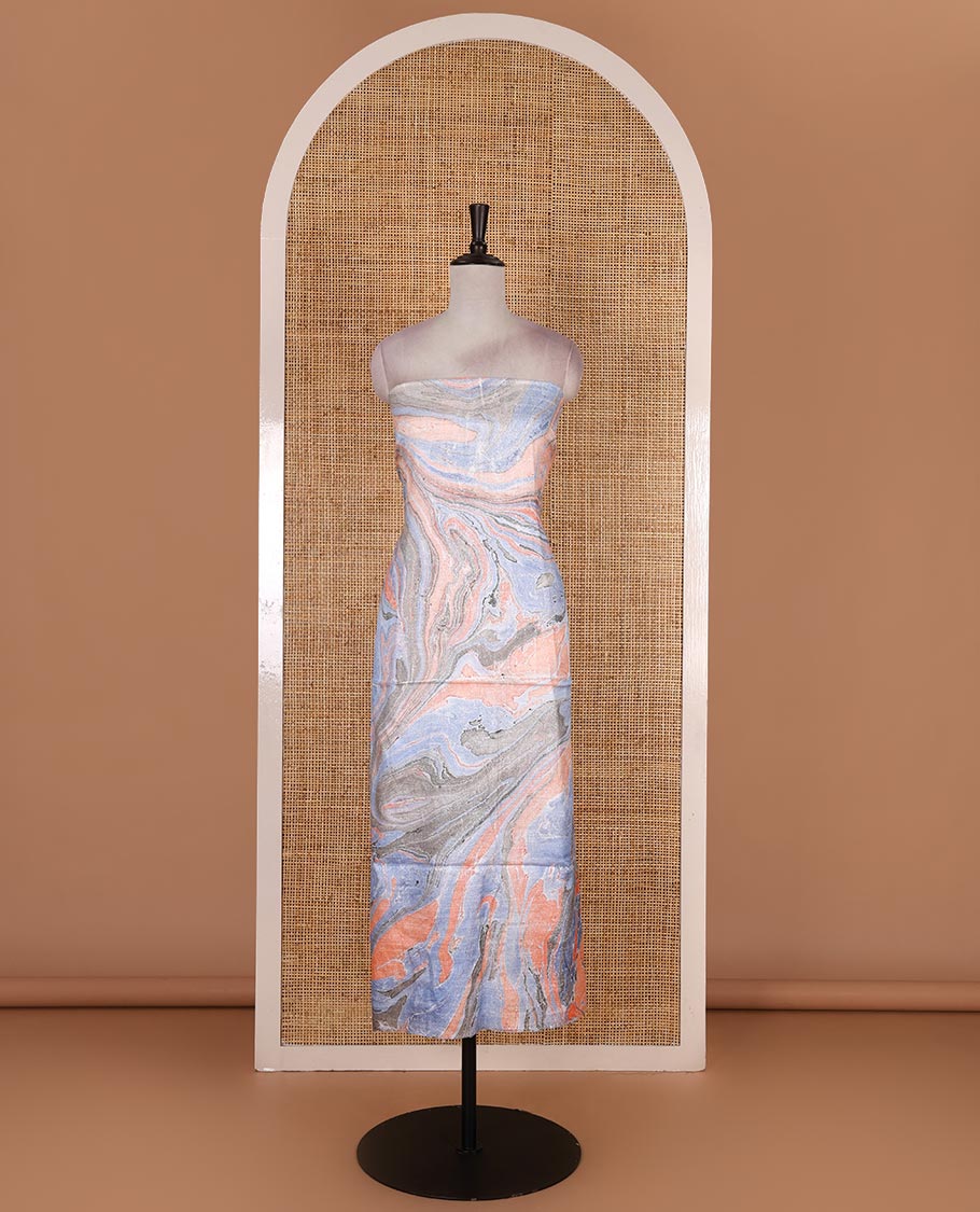 Orange semi-jute cotton material churidar set, abstract marble print top, abstract marble print bottom, and abstract marble print dupatta - Image 4
