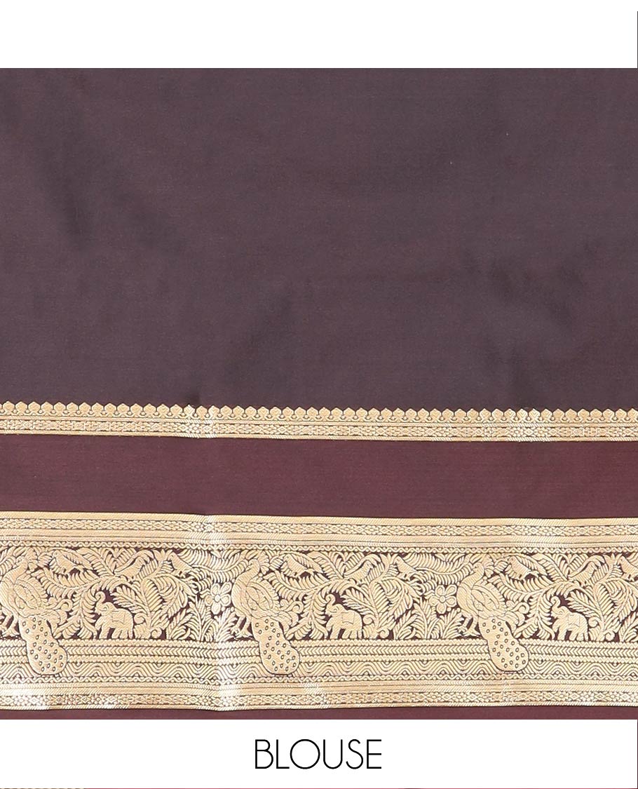 Orange Semi-Soft Silk Saree Elevated with Intricate Designs Woven All Over Its Body, Complemented by Contrast Traditional Zari Design Rettai Pettu Border, Opulently Embellished Pallu of Intricate Zari Designs, and Paired with a Contrast Blouse - Image 5