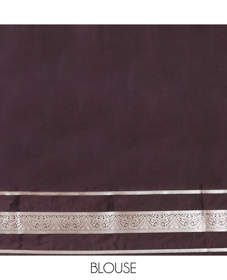 Orange Semi-Soft Silk Saree Graced with Zari Buttas Woven Across Its Body, Complemented by a Contrast Varisai Pettu Traditional Zari Border, Grandly Decked Up Pallu of Jaal Designs, and Paired with a Contrast Blouse - Image 5