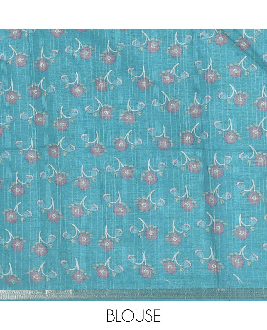 Orange shibori printed katan silk saree, contrast border, and pallu of kalamkari floral vine and peacock print, and a contrast leaf printed blouse - Image 4