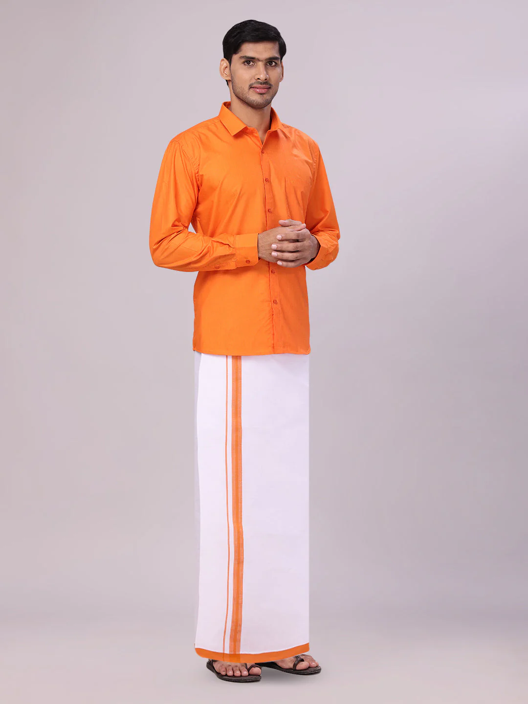 Mens Cotton Orange Matching Shirt and Dhoti Combo Luster - Image 3