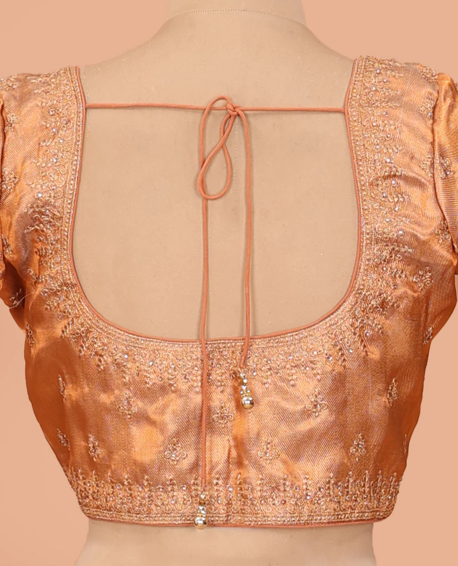 Orange thread embroidered front-back round neck elbow sleeve blouse - Image 4