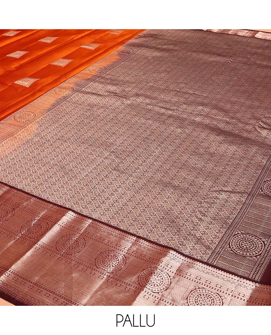 Orange Vasundhara Lite Silk Mix Saree Decorated with Zari Buttas, Complemented with a Contrast Border Featuring Chakram, Rudraksham, Vanki, Kathir, and Lavangam Designs, Zari Elevated Jaal Pallu, and Paired with a Contrast Blouse - Image 5