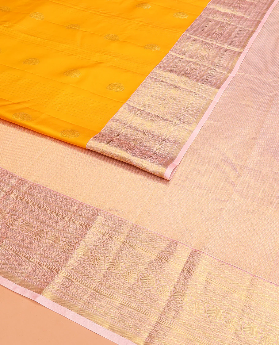 Orange Vasundhara Lite Silk Mix Saree Enhanced with Round Mayil Buttas, Featuring a Contrast Maroon Border of Neli, Kathir, Manga, and Mayil Kann, Pallu Elevated with Zari Designs, and a Contrast Border - Image 2