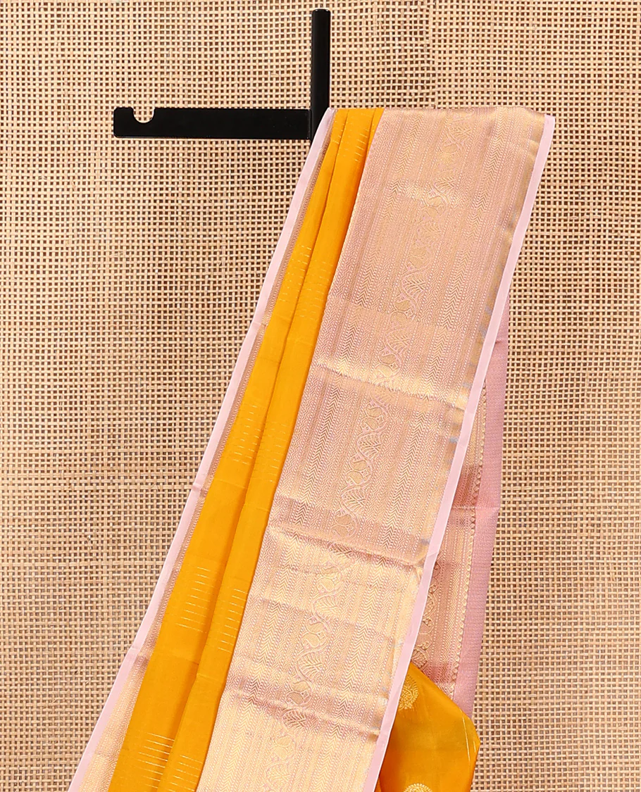 Orange Vasundhara Lite Silk Mix Saree Enhanced with Round Mayil Buttas, Featuring a Contrast Maroon Border of Neli, Kathir, Manga, and Mayil Kann, Pallu Elevated with Zari Designs, and a Contrast Border - Image 3