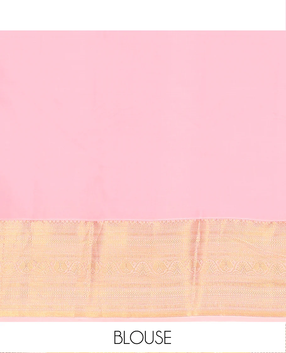 Orange Vasundhara Lite Silk Mix Saree Enhanced with Round Mayil Buttas, Featuring a Contrast Maroon Border of Neli, Kathir, Manga, and Mayil Kann, Pallu Elevated with Zari Designs, and a Contrast Border - Image 6