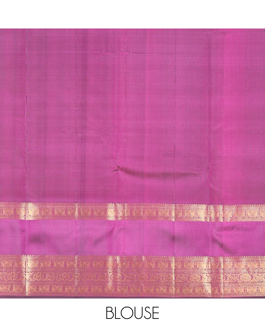 Orange Vasundhara Silk Saree Featuring Zari Checks and Annam Chakram Buttas, Complemented by a Contrast Rettai Pettu Border with Muthu, Yaali, and Kodi Visiry Designs, a Jaal Pallu, and a Contrast Zari-Bordered Blouse - Image 7
