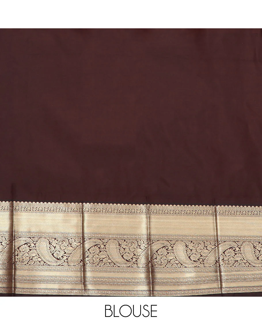 Orange zari buttas and striped budget silk saree, contrast traditional zari design border, and jaal pallu - Image 4