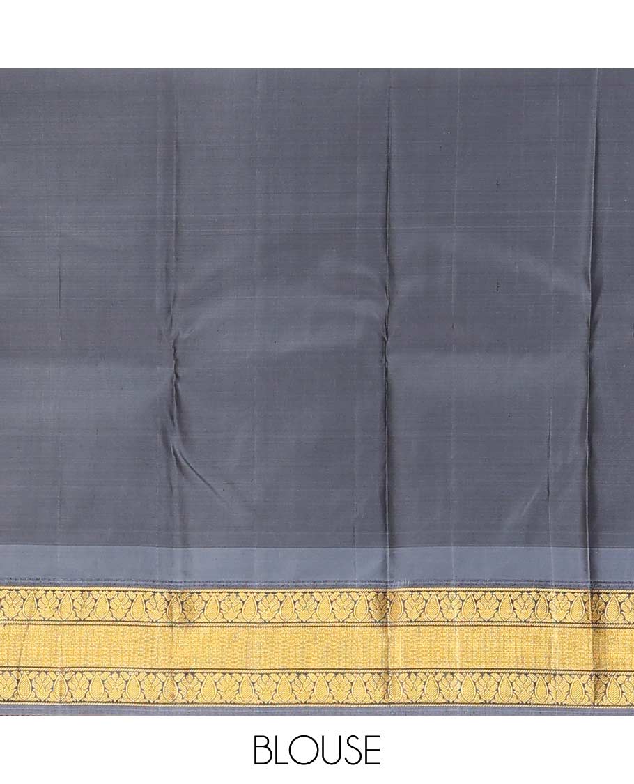 Orange zari buttas Bangalore silk saree, contrast temple traditional zari border, and zari-rich jaal pallu - Image 6