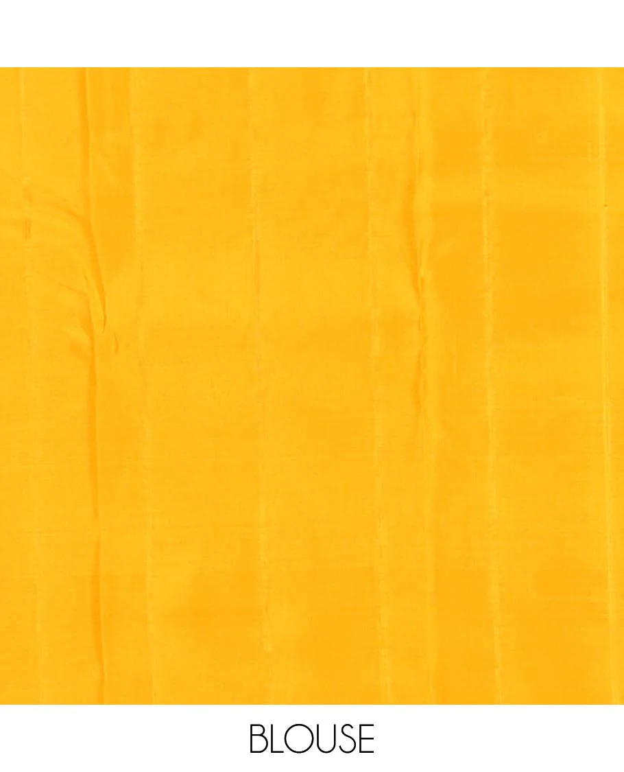 Orange zari buttas Kanchipuram silk saree, contrast floral design border, and pallu of manga designs - Image 6