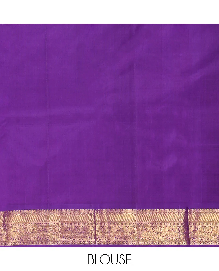 Orange zari buttas Kanchipuram silk saree, contrast korvai border of manga mokku, muthu, diamond, lavangam, and mayil design, and jaal pallu - Image 6