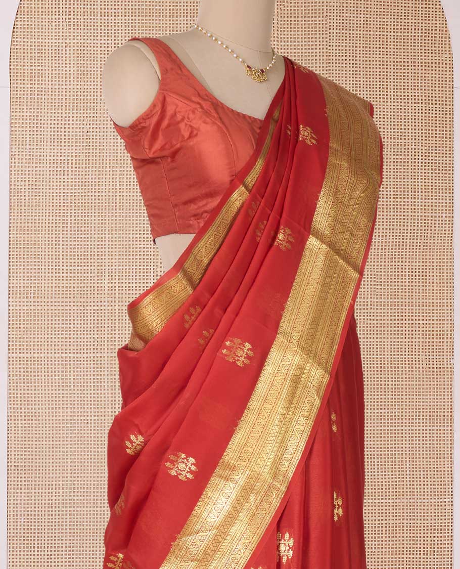 Orange zari buttas Mysore silk saree, traditional zari border, and pallu of jaal design - Image 3