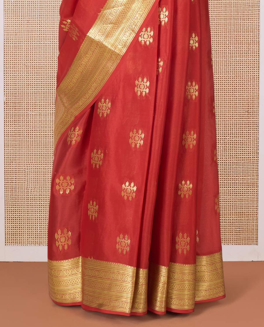 Orange zari buttas Mysore silk saree, traditional zari border, and pallu of jaal design - Image 4