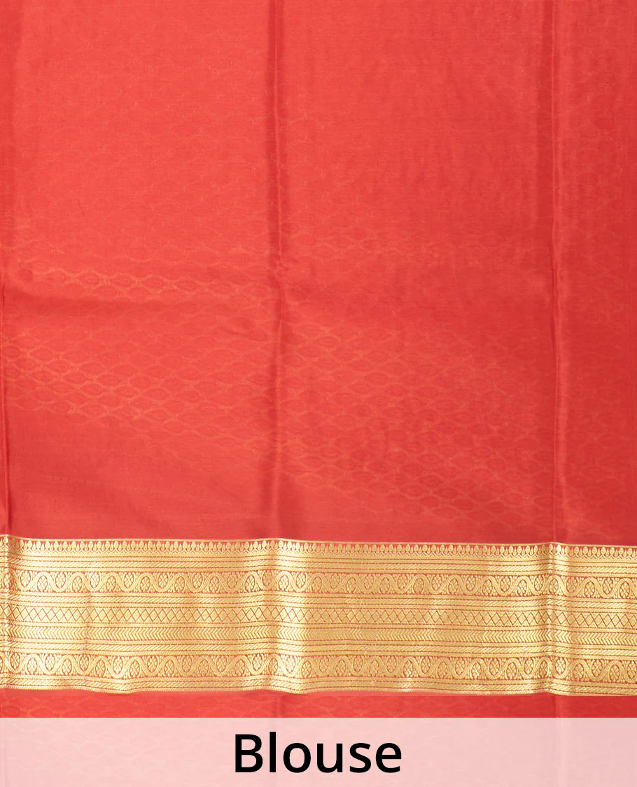 Orange zari buttas Mysore silk saree, traditional zari border, and pallu of jaal design - Image 5