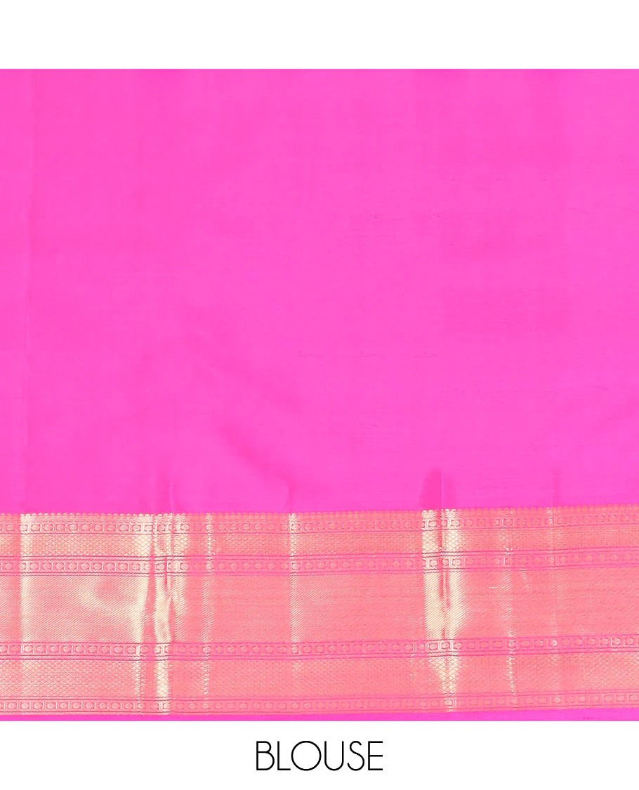 Orange zari buttas Vasundhara silk saree, contrast border of thilakam, poun, mayil kann, and banaras designs, and jaal pallu - Image 6