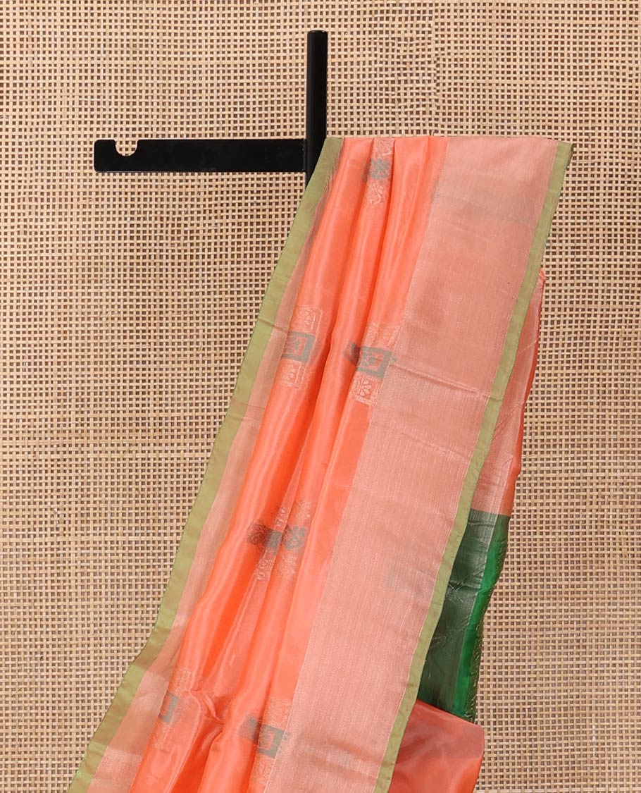 Orange zari buttas Uppada saree, contrast bavanji border, and paisley pallu - Image 3