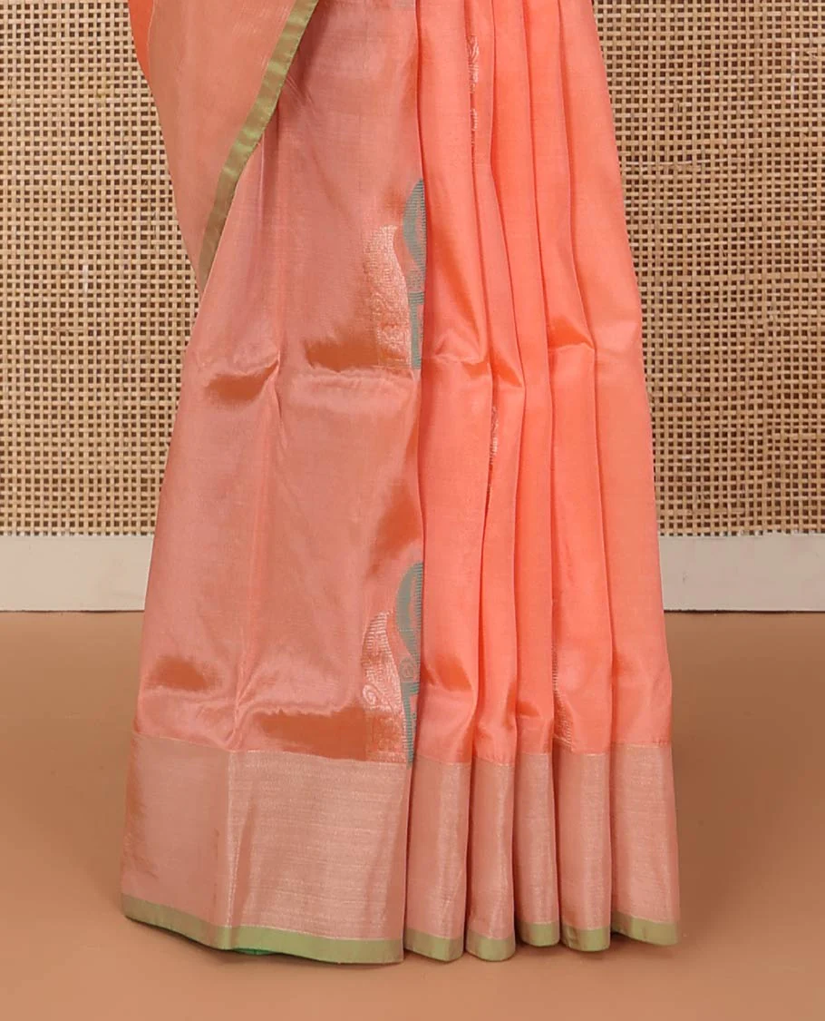 Orange zari buttas Uppada saree, contrast bavanji border, and paisley pallu - Image 4