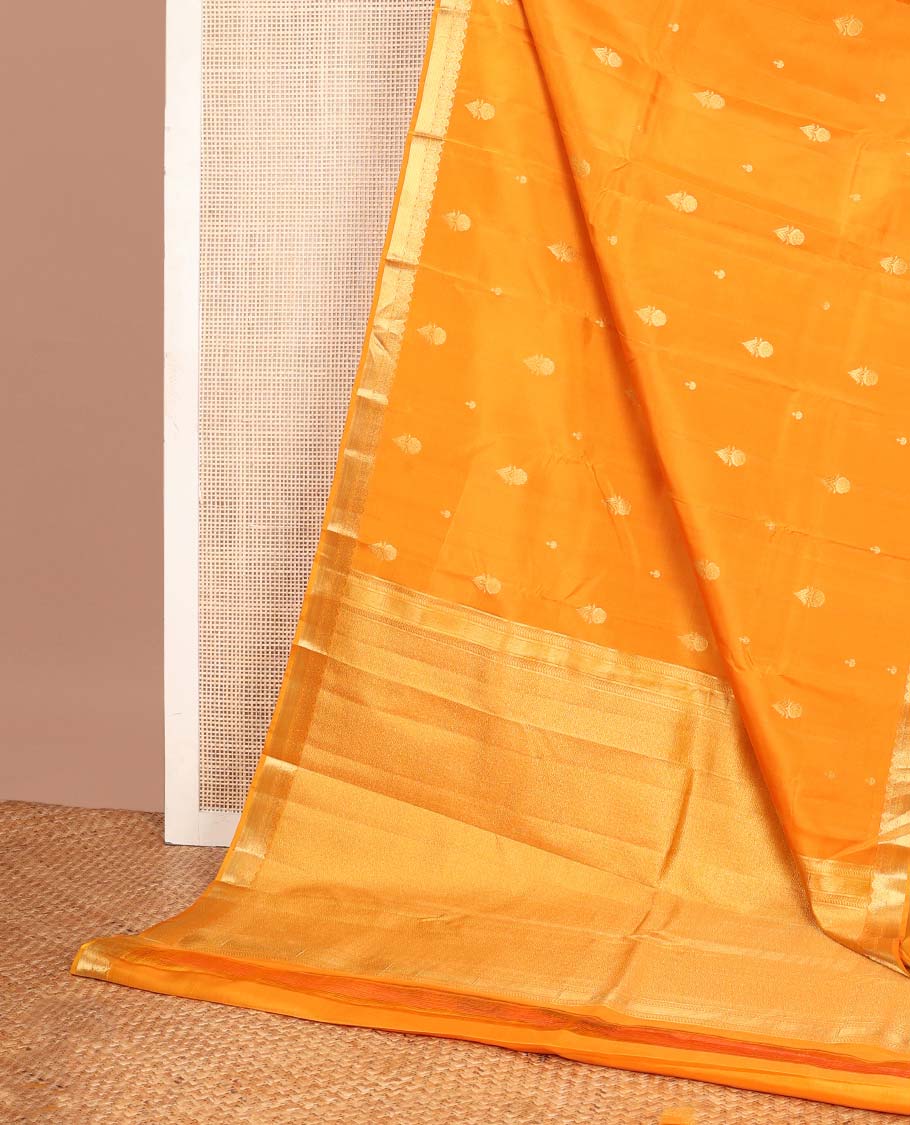Orange zari buttas Vasundhara Lite Silk Mix Saree, zari border & pallu with intricate designs - Image 3