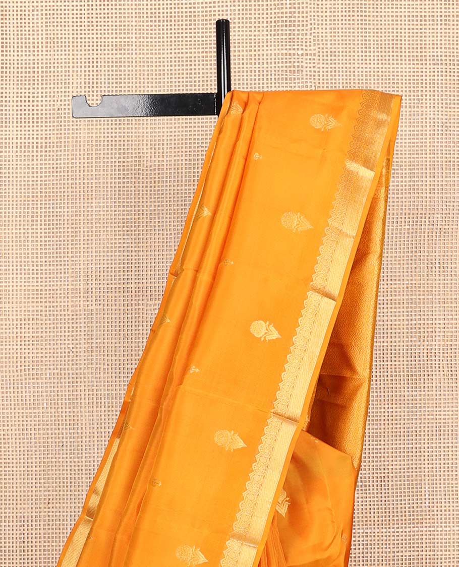 Orange zari buttas Vasundhara Lite Silk Mix Saree, zari border & pallu with intricate designs - Image 4