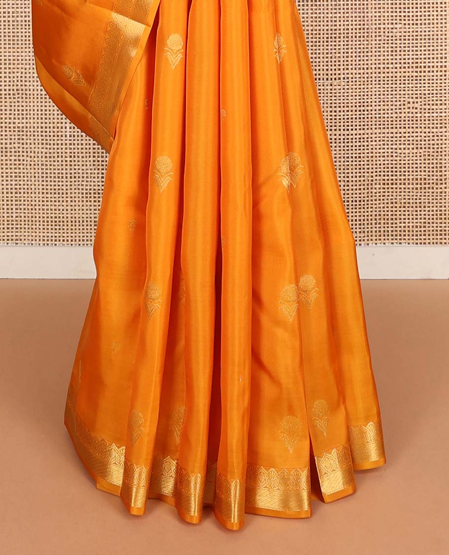 Orange zari buttas Vasundhara Lite Silk Mix Saree, zari border & pallu with intricate designs - Image 5