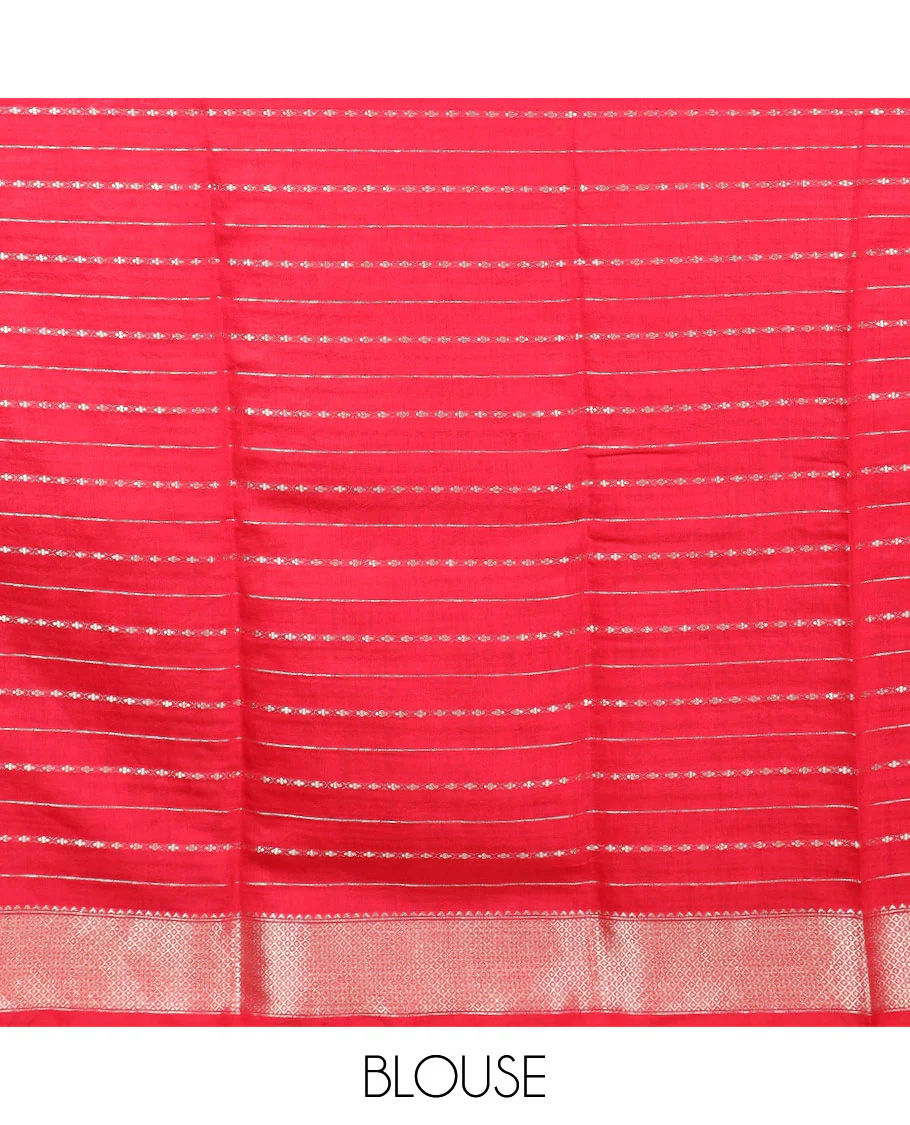 Orange zari striped assam silk saree, contrast traditional zari border, and zari striped pallu - Image 3