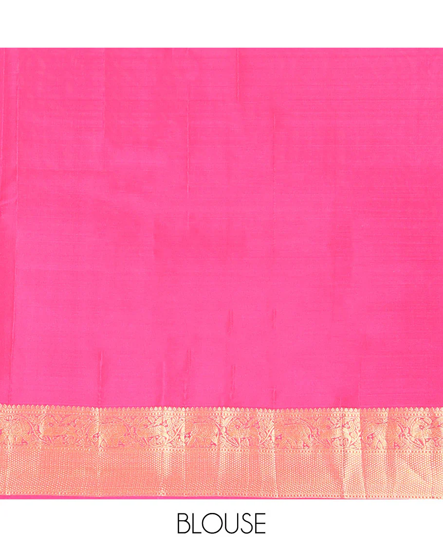 Orange zari striped Vasundhara silk saree, contrast border of thilakam mokku, yaanai, kuthirai, and kuyil kann designs, and jaal pallu - Image 6