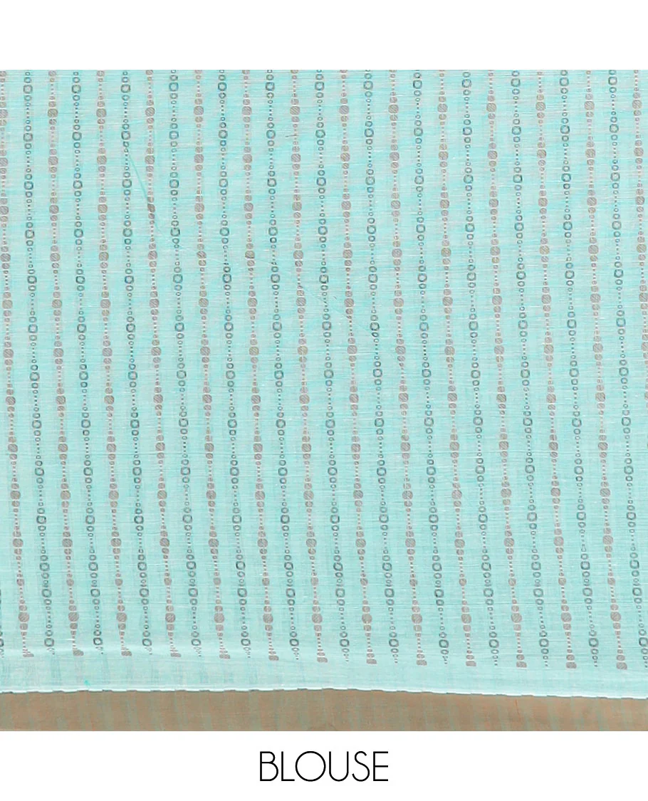 Pale blue buttas and striped coimbatore cotton saree, contrast plain border and pallu of Swan motifs - Image 3