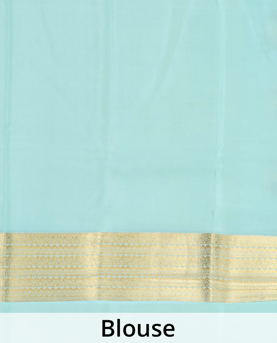 Pale green zari floral motifs woven Mysore silk saree, traditional motifs border, and pallu of intricate designs - Image 5