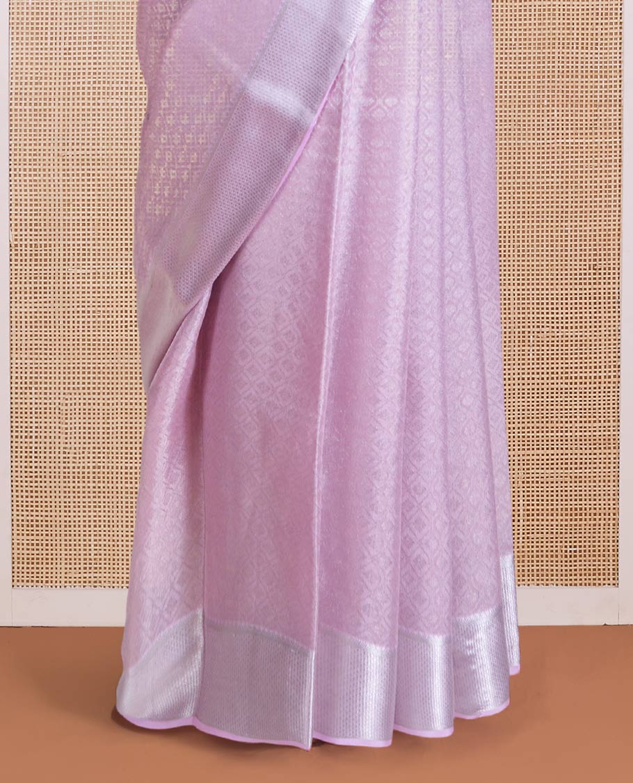 Pale lavender jacquard Mysore silk saree, traditional zari border, and jaal pallu - Image 4